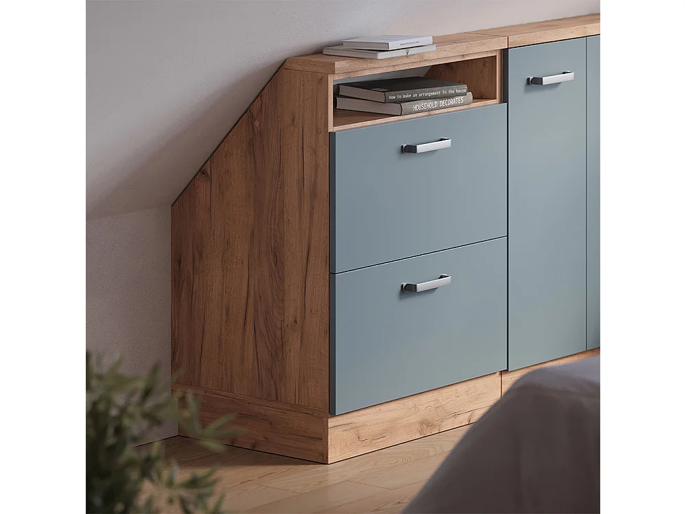 Meuble de rangement sous pente bleu-gris/chêne doré 60x46x81.6 rion