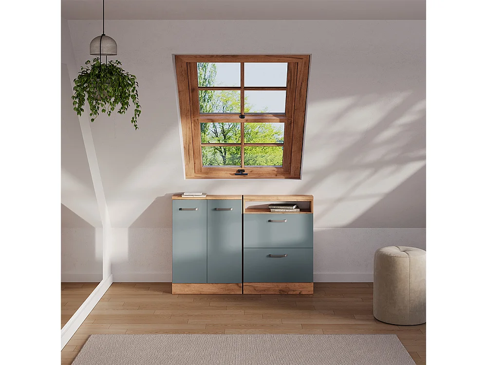 Meuble de rangement sous pente bleu-gris/chêne doré 60x46x81.6 rion