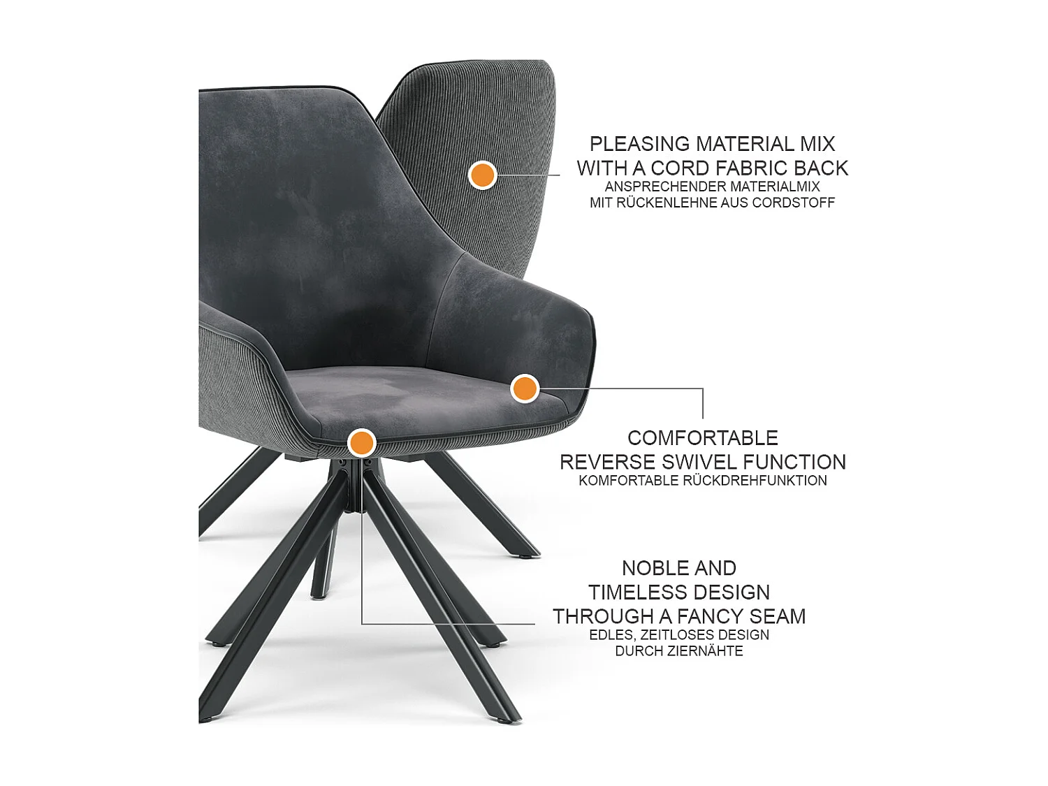 Fauteuil de salon anthracite 60x62x89 eleganza