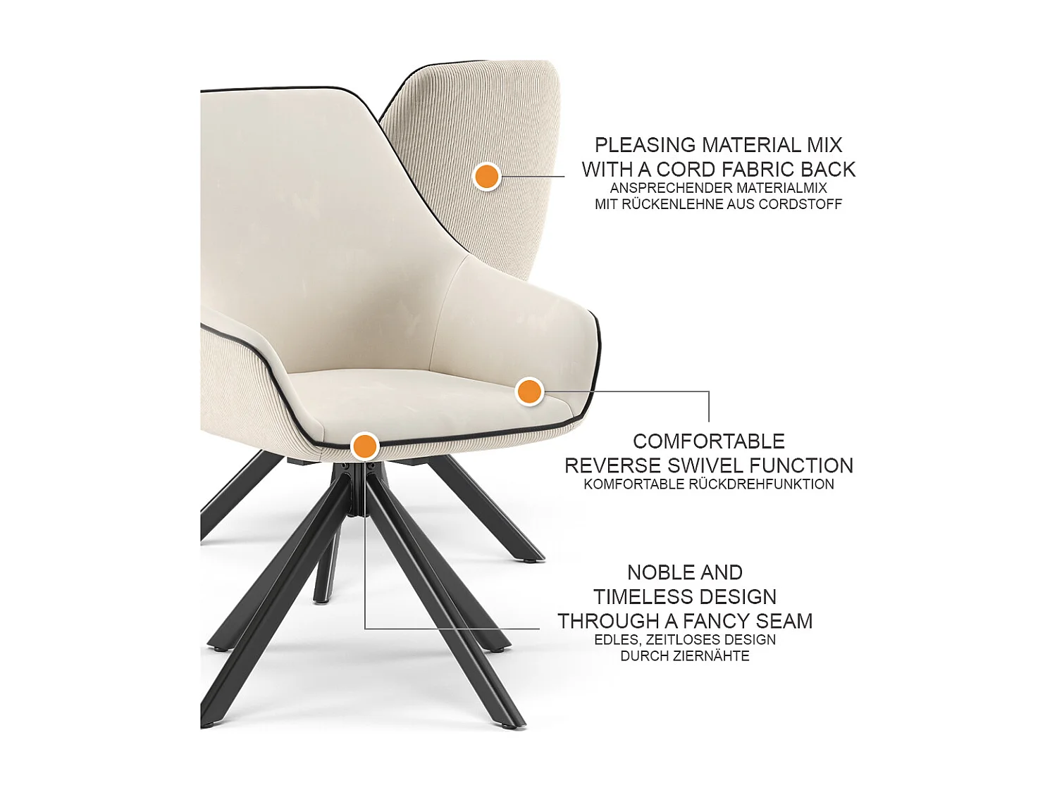 Fauteuil de salon beige 60x62x89 eleganza