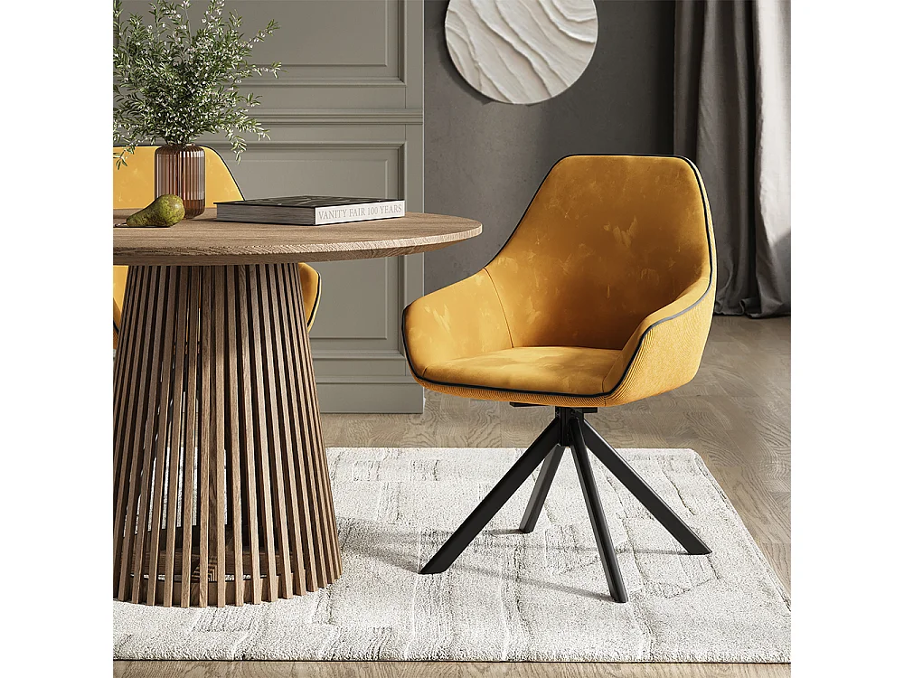 Fauteuil de salon jaune moutarde 60x62x89 eleganza