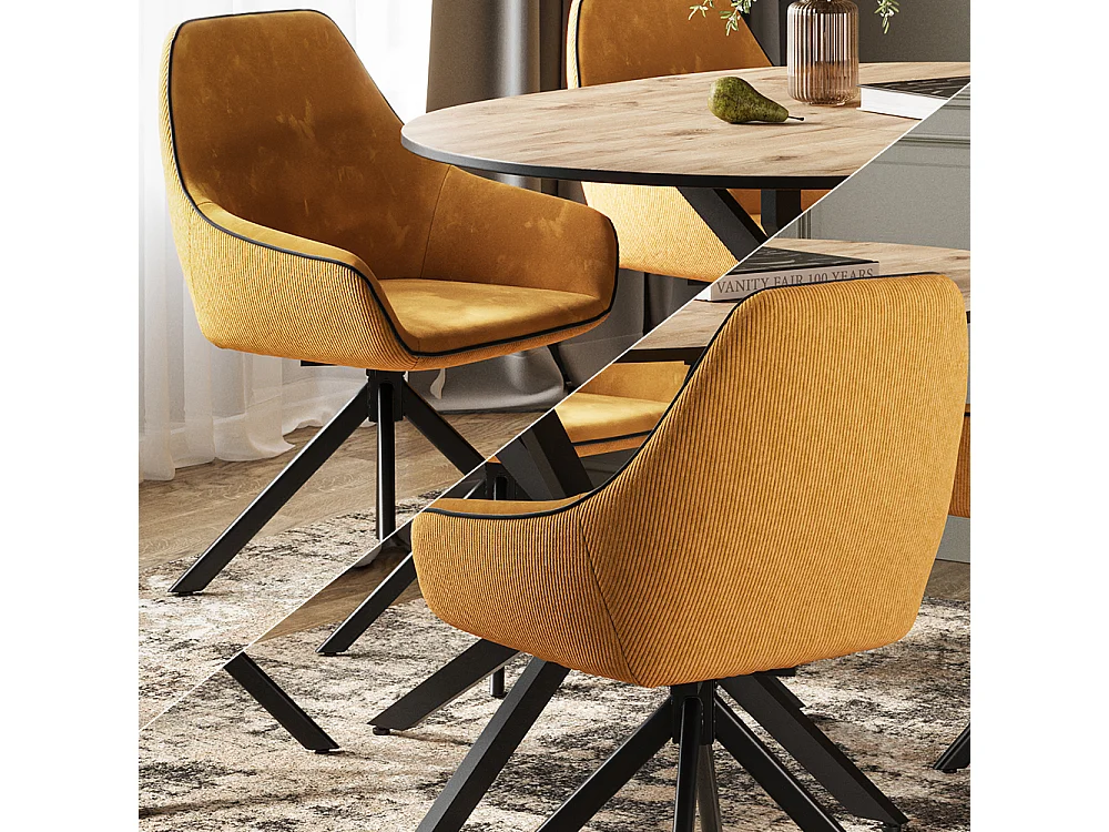 Fauteuil de salon jaune moutarde 60x62x89 eleganza