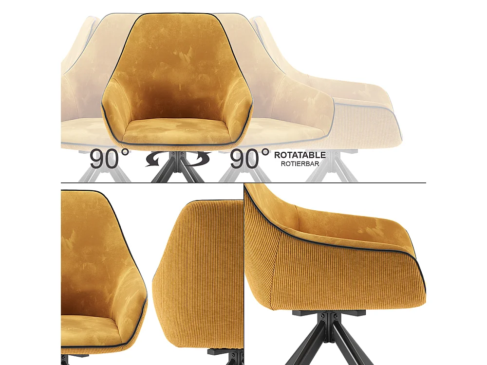 Fauteuil de salon jaune moutarde 60x62x89 eleganza