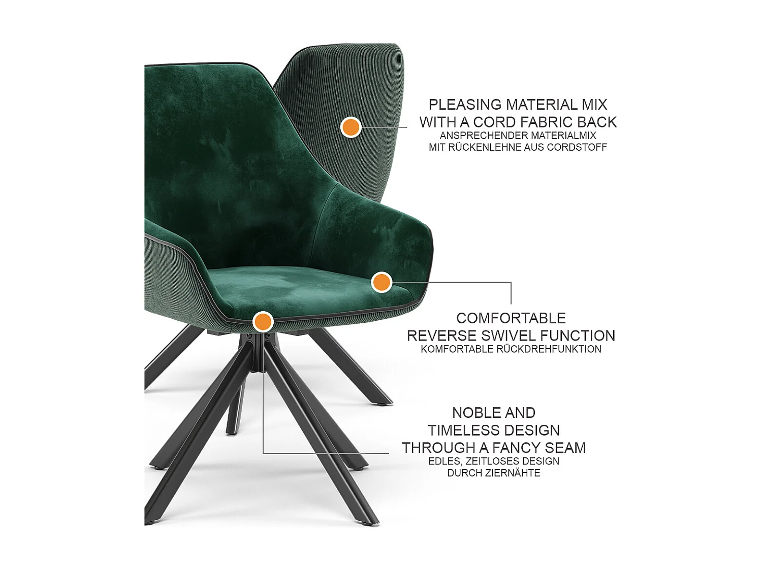 Fauteuil de salon vert foncé 60x62x89 eleganza