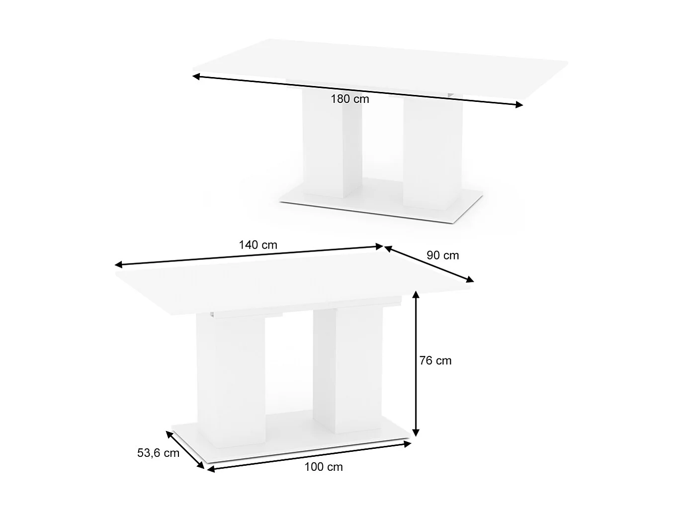 Eettafel wit 140x90x76 dix