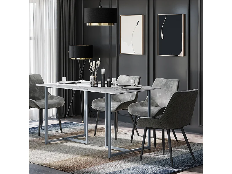 Table de salle à manger gris/marbre blanc 140x80x75 merido