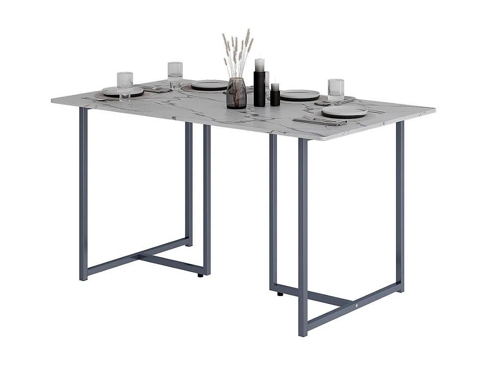 Table de salle à manger gris/marbre blanc 140x80x75 merido