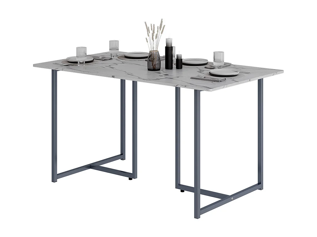 Table de salle à manger gris/marbre blanc 140x80x75 merido