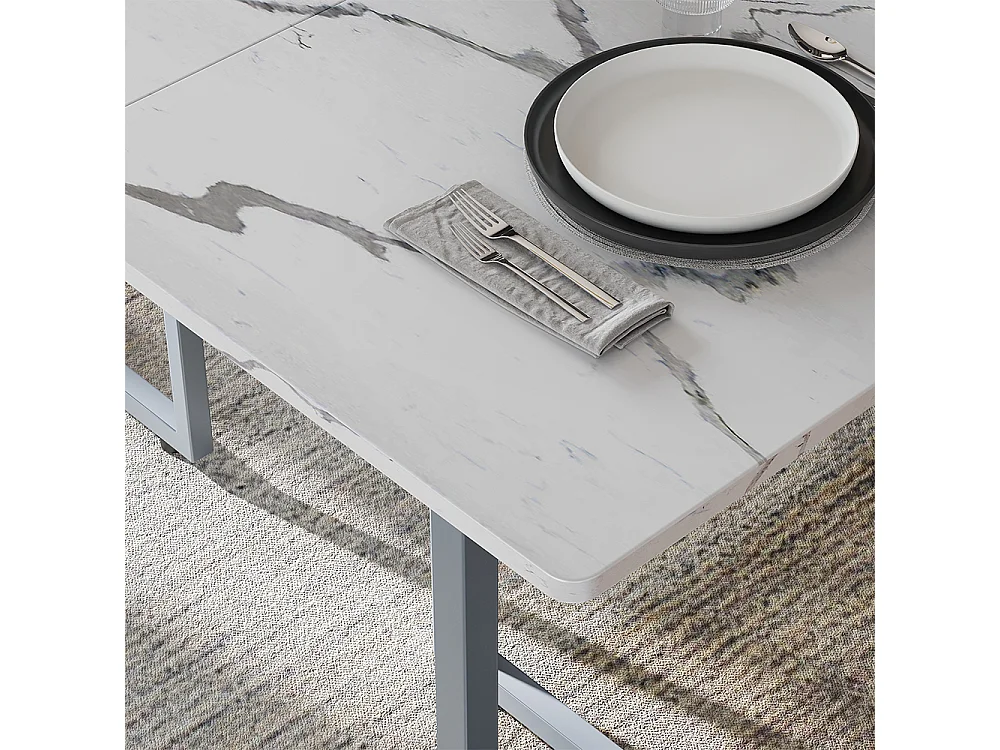 Table de salle à manger gris/marbre blanc 140x80x75 merido