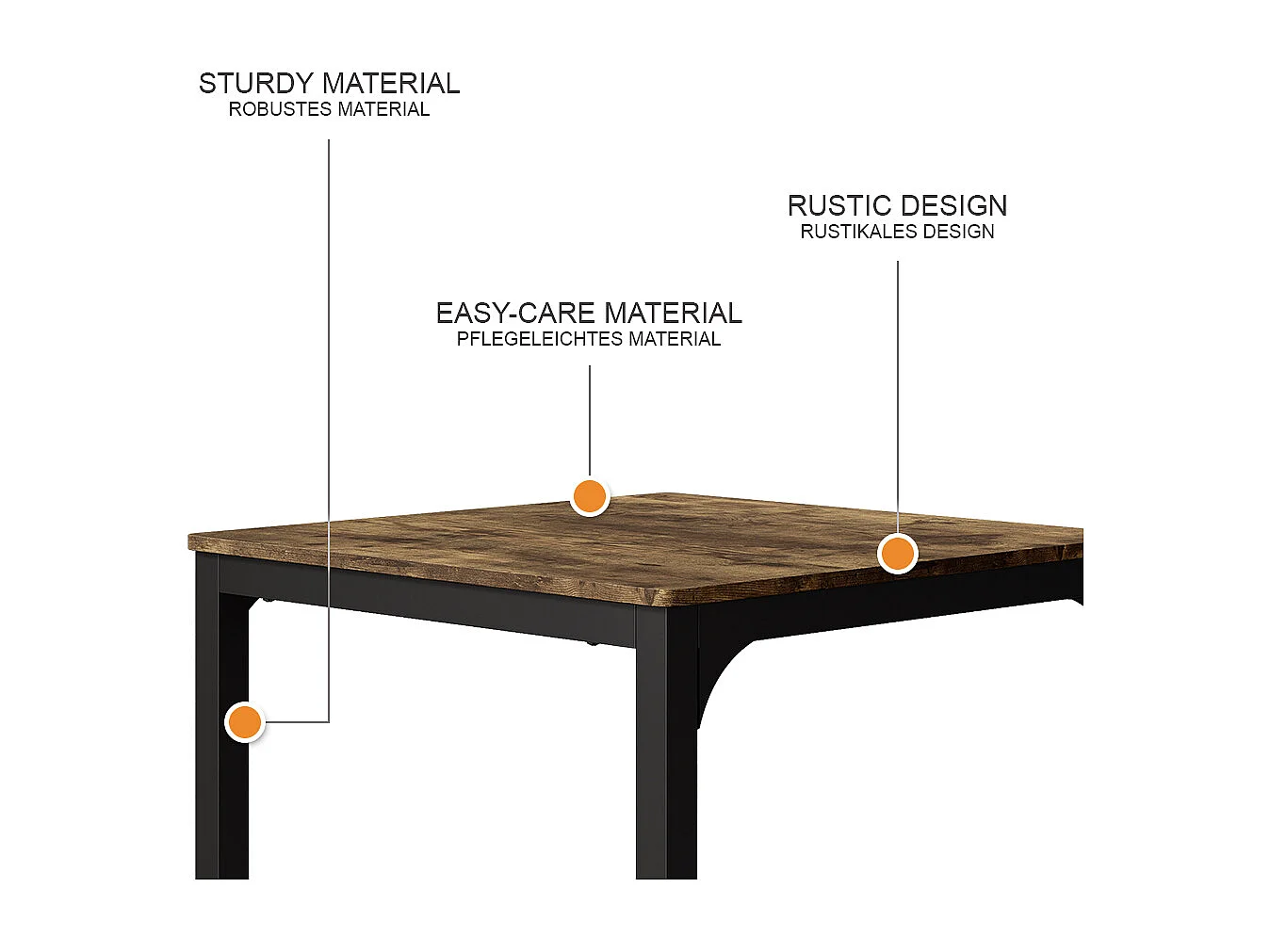 Table de salle à manger noir/chêne rustique 70x70x75 fyrk
