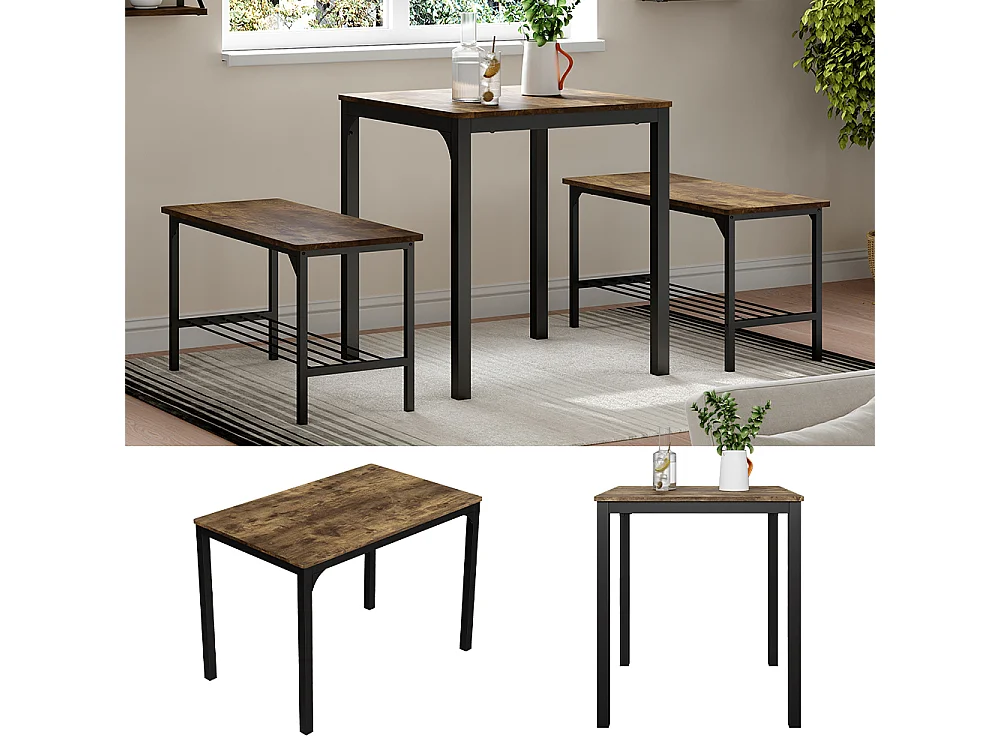 Table de salle à manger noir/chêne rustique 70x70x75 fyrk