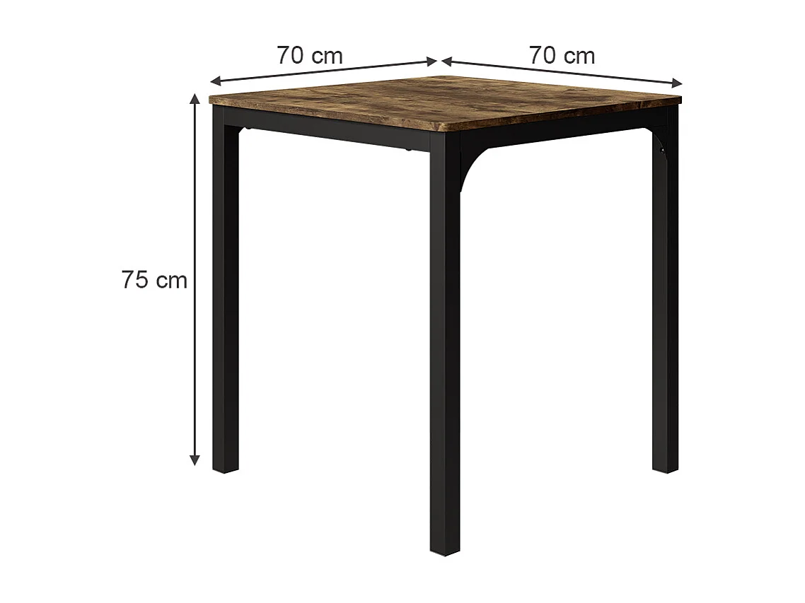 Table de salle à manger noir/chêne rustique 70x70x75 fyrk