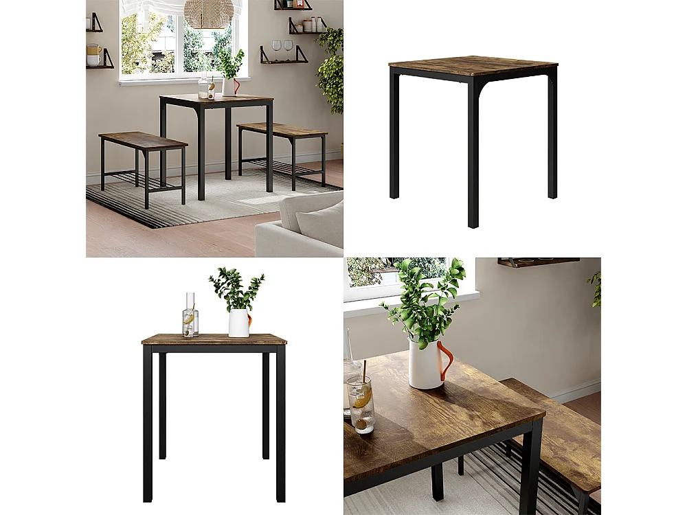 Table de salle à manger noir/chêne rustique 70x70x75 fyrk