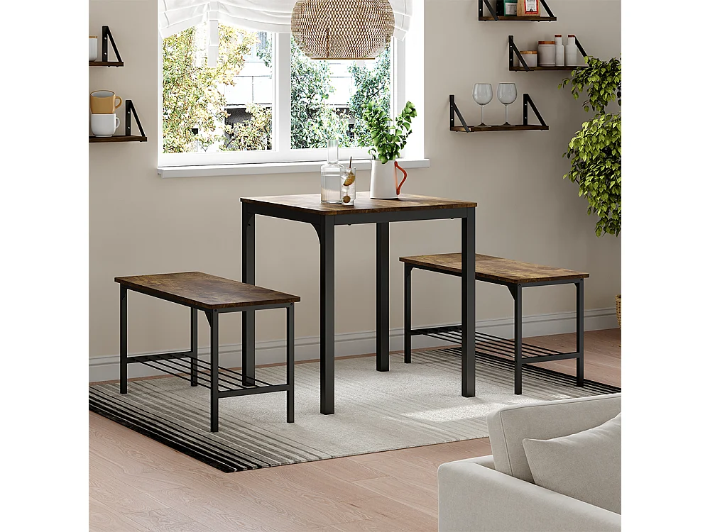 Table de salle à manger noir/chêne rustique 70x70x75 fyrk