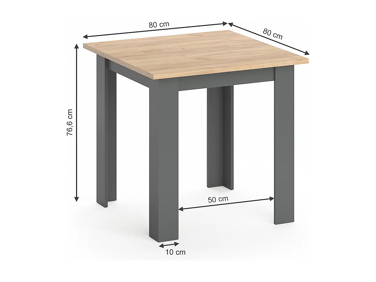 Table de salle à manger chêne de force doré 80x80x76.6 karlos