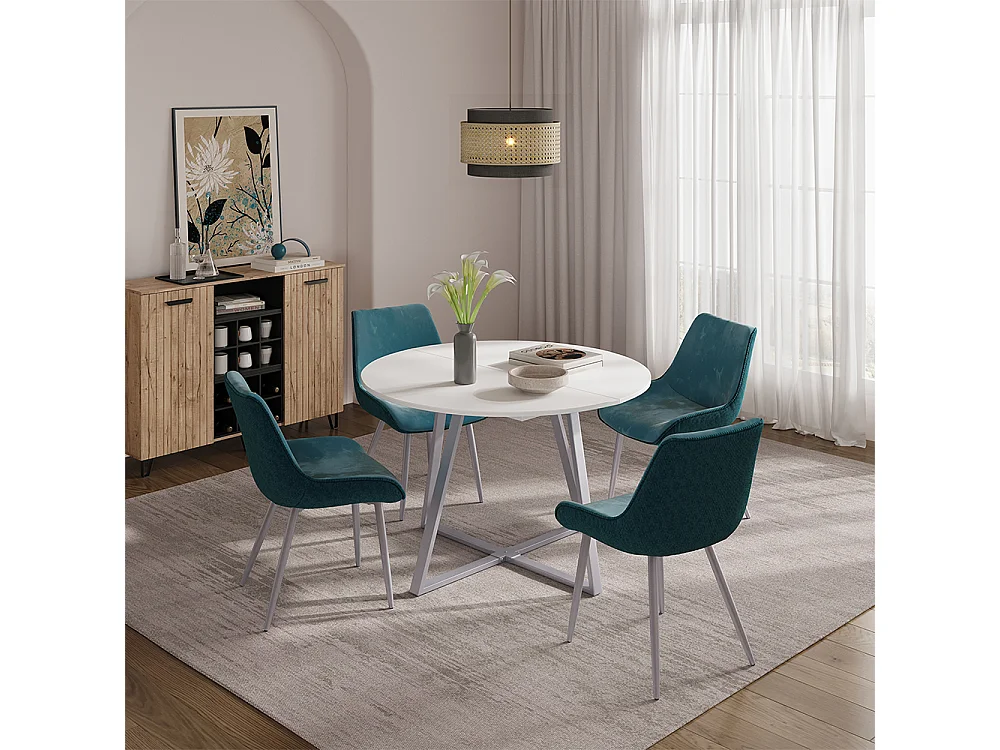 Table de salle à manger blanc/gris 120x120x75.8 loyd