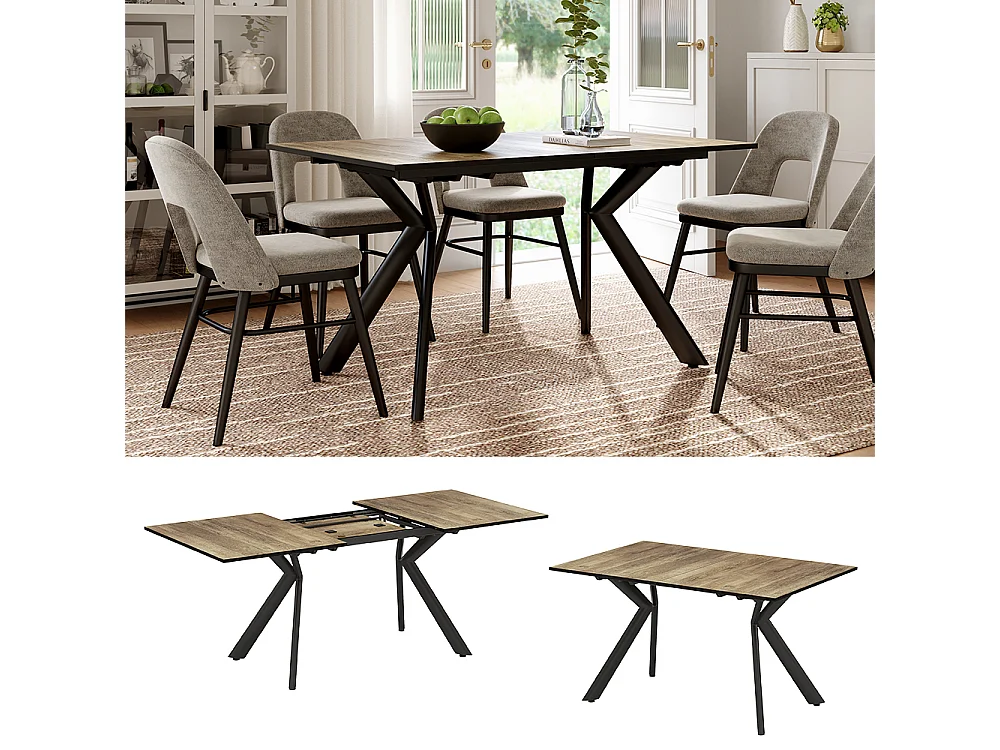 Table de salle à manger chêne rustique/noir 140x90x76 trill