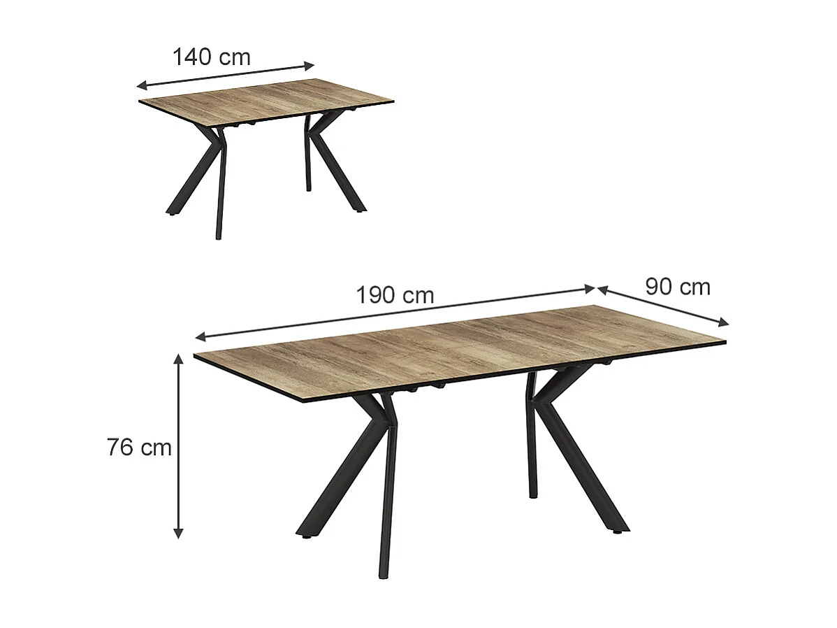 Table de salle à manger chêne rustique/noir 140x90x76 trill