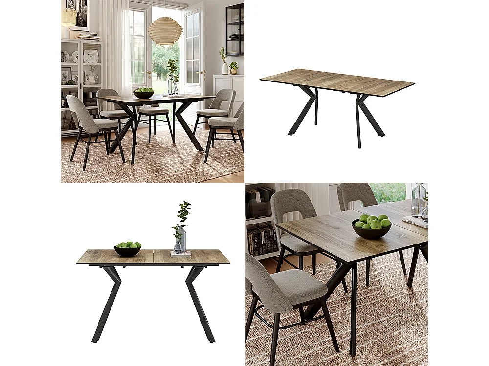 Table de salle à manger chêne rustique/noir 140x90x76 trill