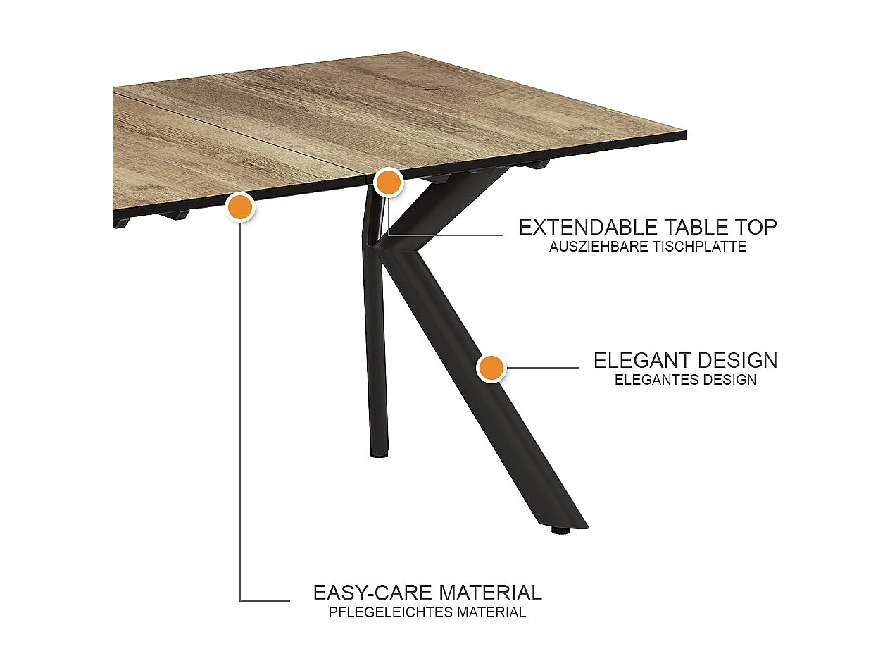 Table de salle à manger chêne rustique/noir 140x90x76 trill