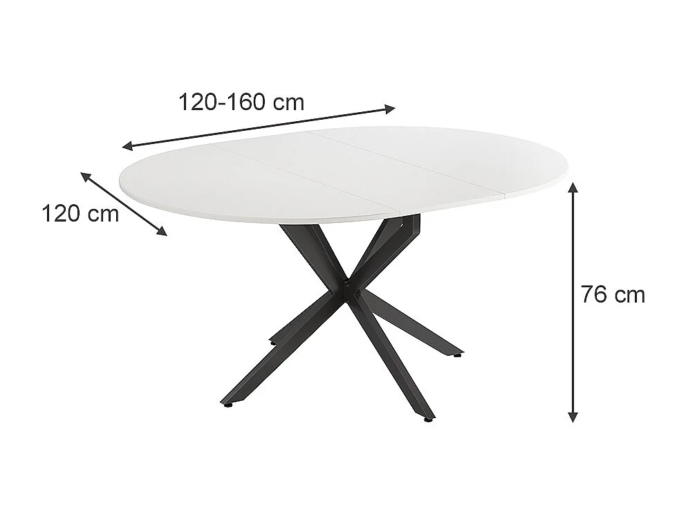 tavolo da pranzo allungabile bianco/nero 120x120x76.3 loyd