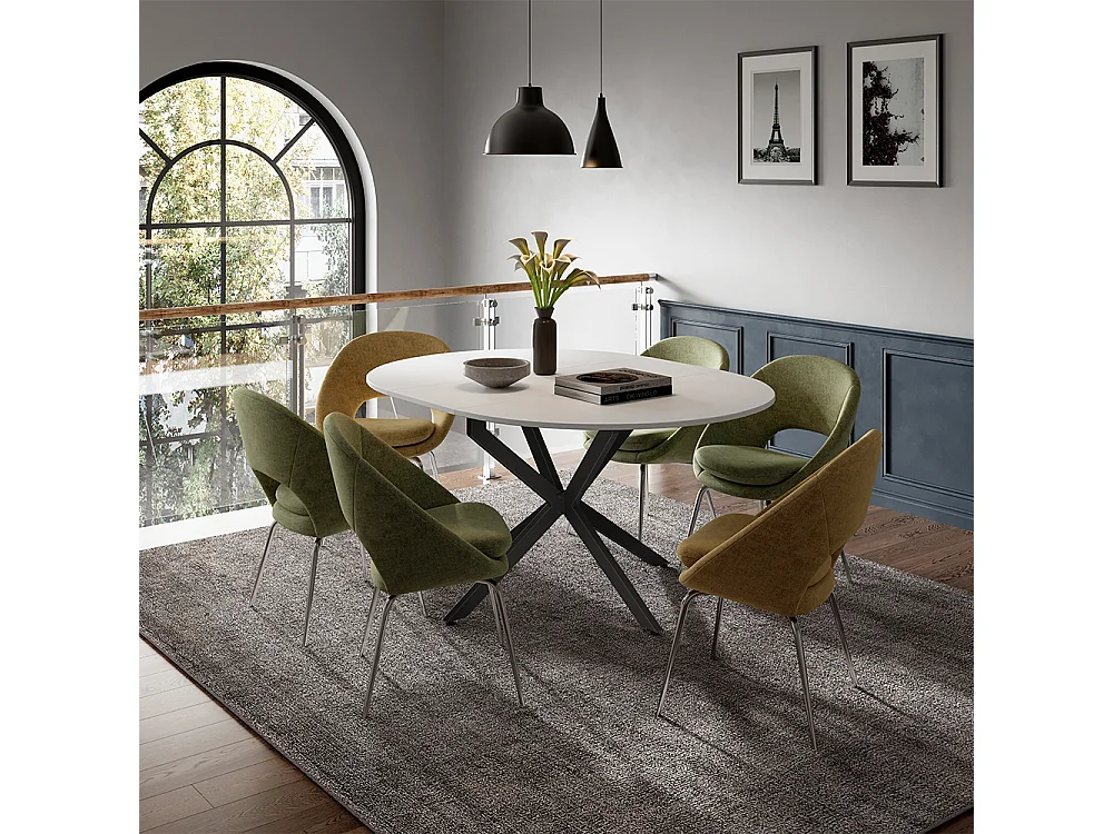 Table de salle à manger blanc/noir 120x120x76.5 loyd