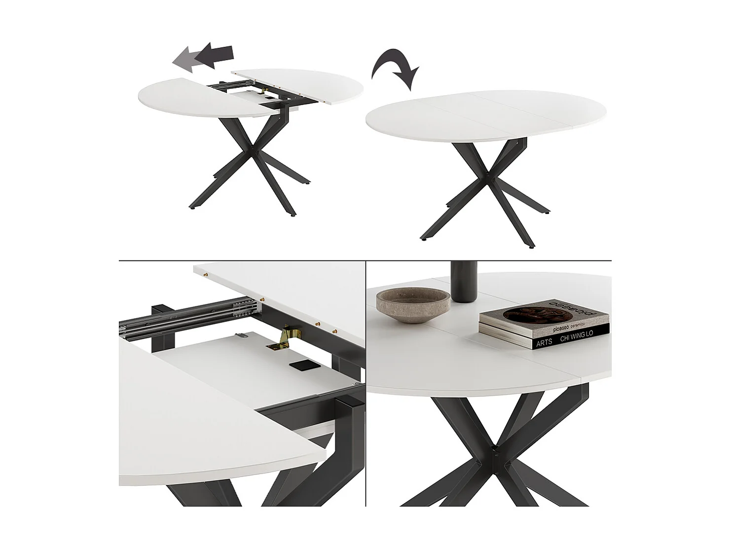 Table de salle à manger blanc/noir 120x120x76.5 loyd