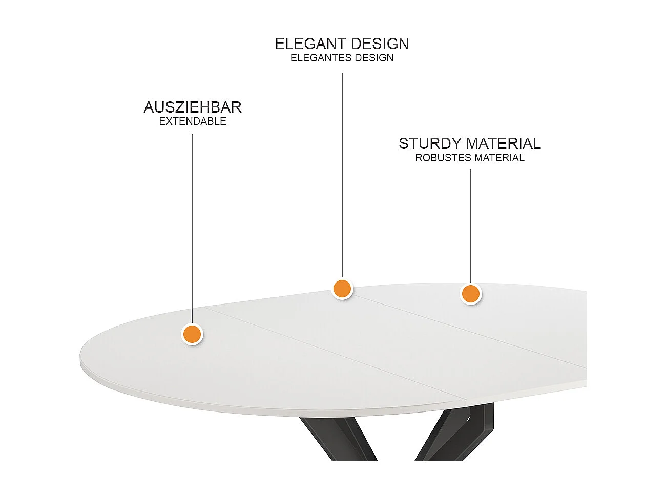 Table de salle à manger blanc/noir 120x120x76.5 loyd