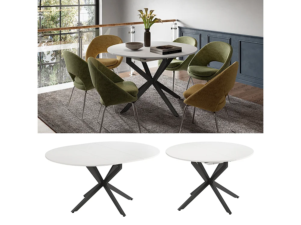 Table de salle à manger blanc/noir 120x120x76.5 loyd