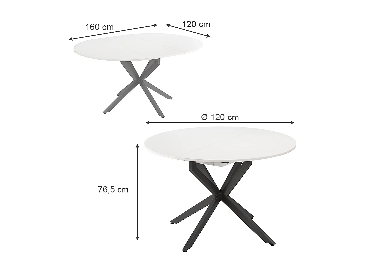 Table de salle à manger blanc/noir 120x120x76.5 loyd