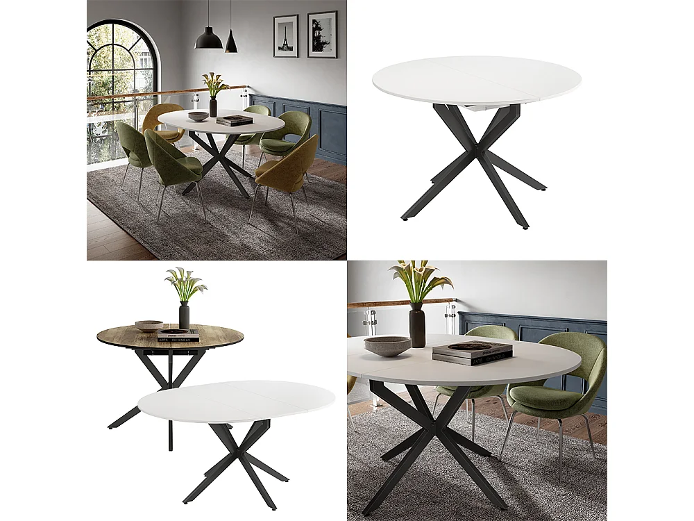 Table de salle à manger blanc/noir 120x120x76.5 loyd