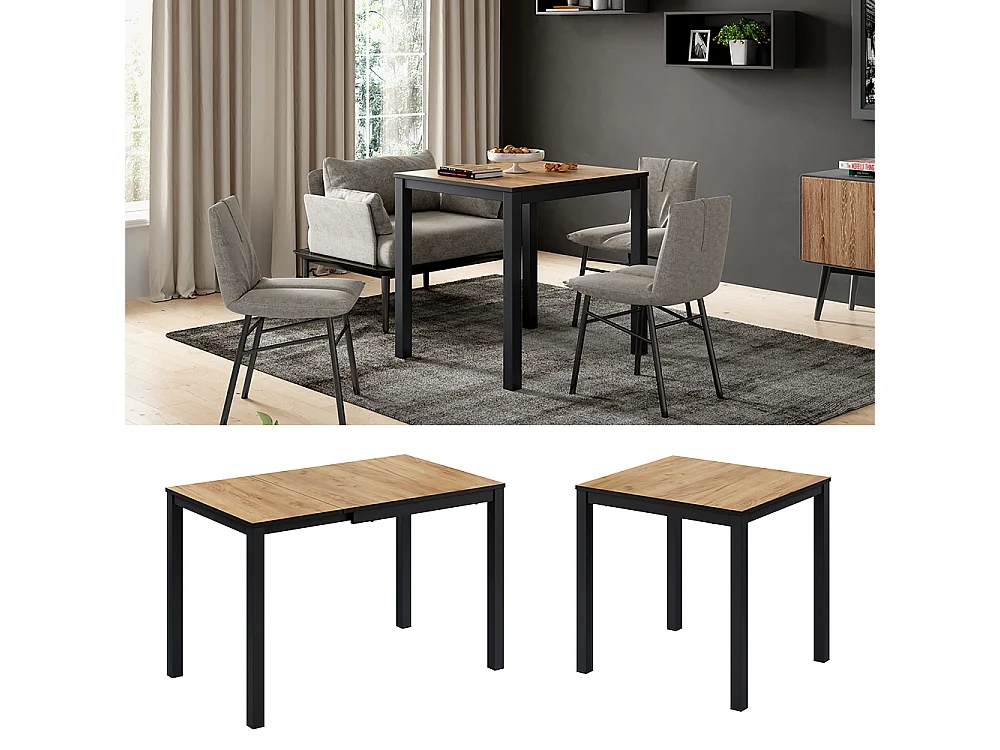 Table de salle à manger chêne/anthracite 120x70x76 granny