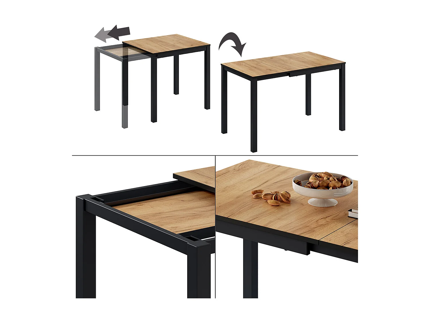 Table de salle à manger chêne/anthracite 120x70x76 granny
