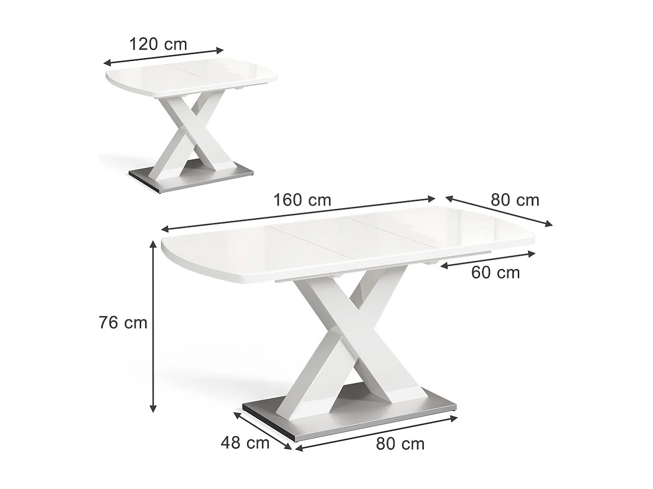 Table de salle à manger blanc 120x80x76 chinto