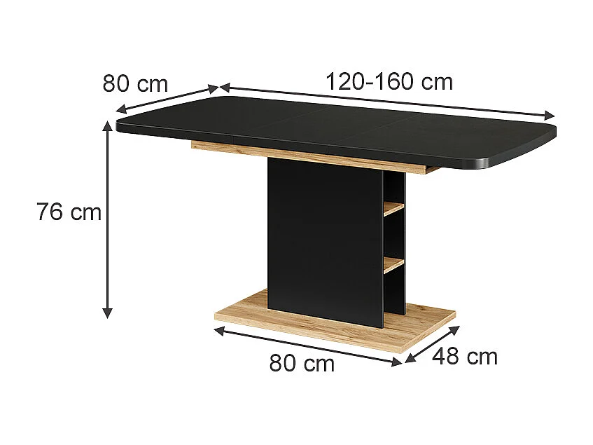 Table de salle à manger chêne noir/force de lor 120x80x77.3 fenaro