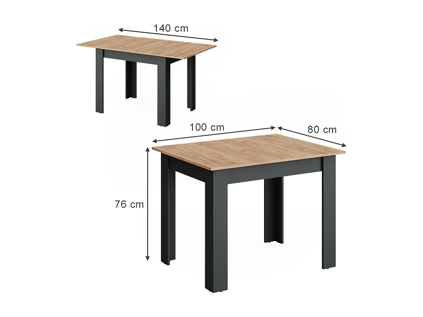 Table de salle à manger anthracite/chêne doré 100x80x76 repose