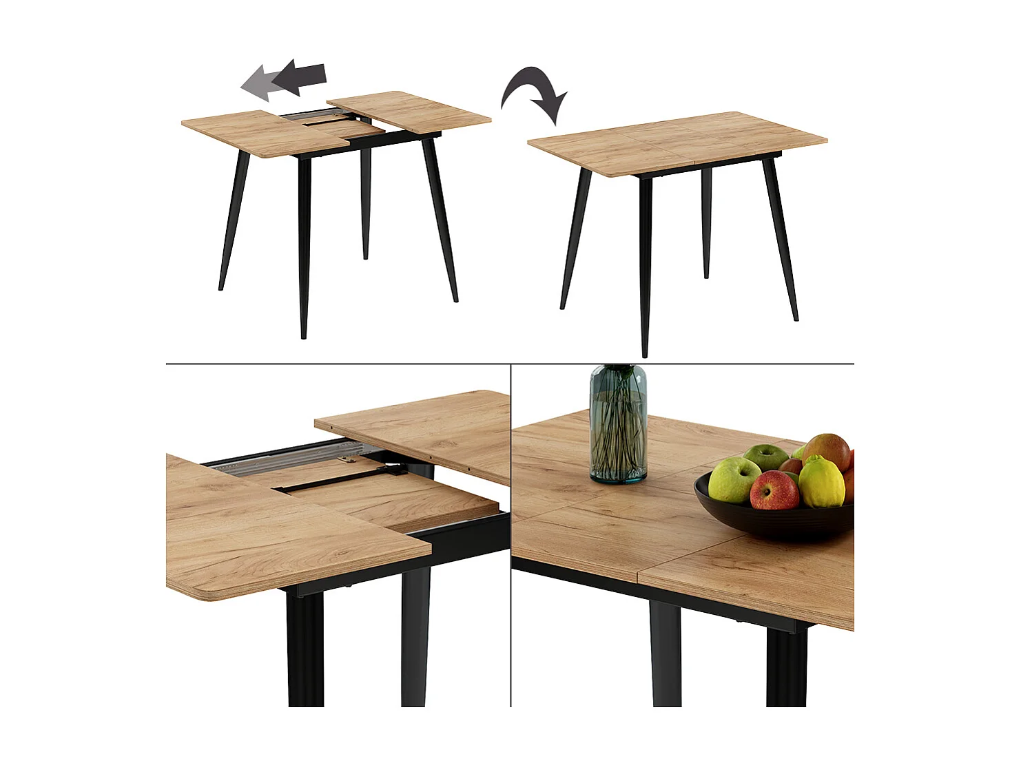 Table de salle à manger chêne noir/force de lor 80x70x75 beaver