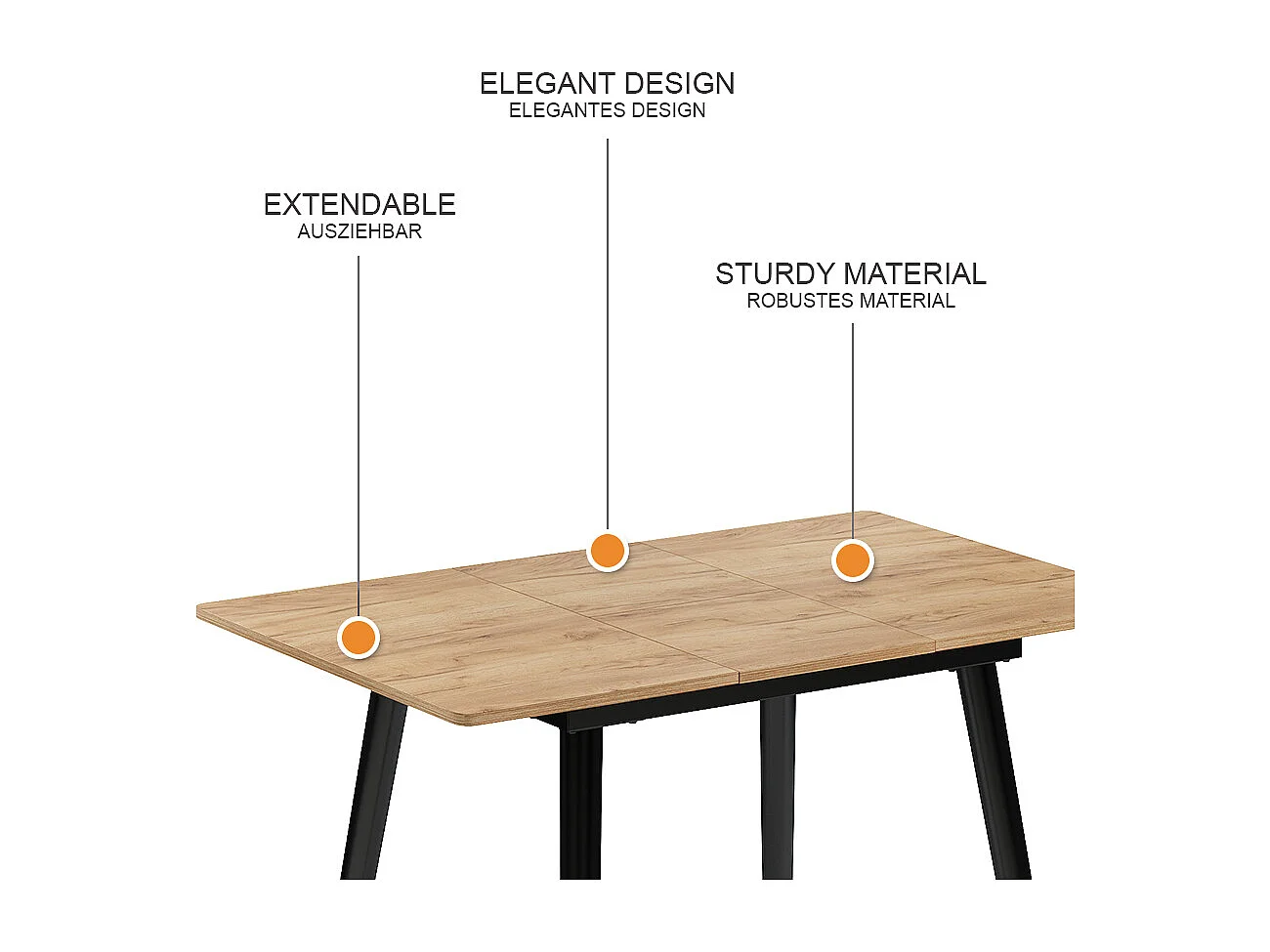 Table de salle à manger chêne noir/force de lor 80x70x75 beaver