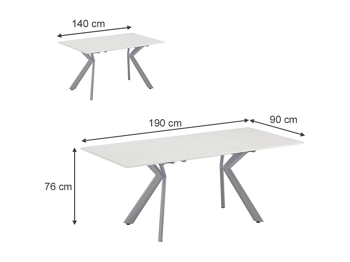 Table de salle à manger blanc/gris 140x90x76 trill