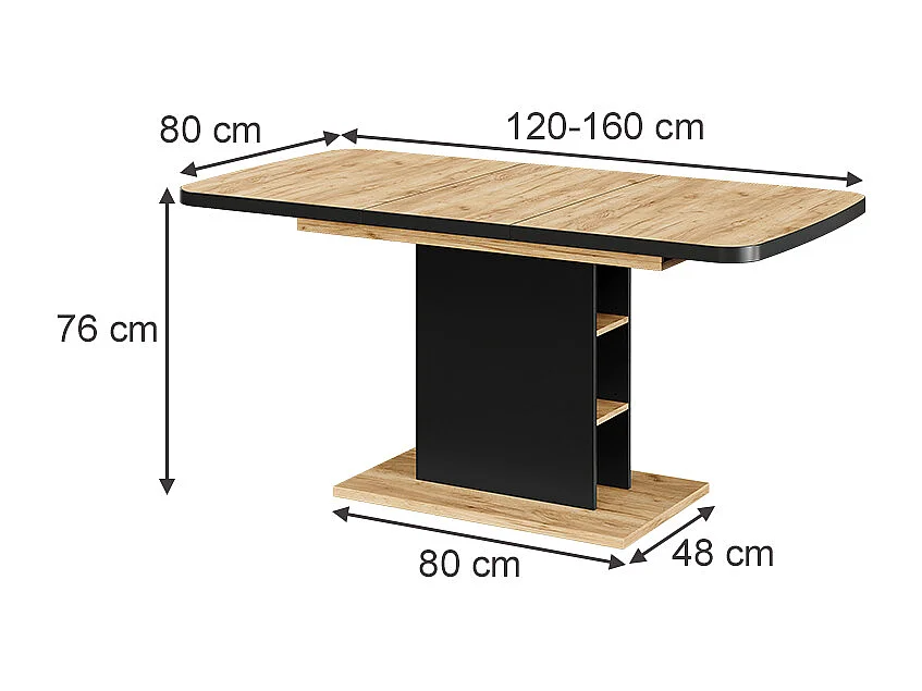 Table de salle à manger noir/chêne 120x80x77.3 fenaro
