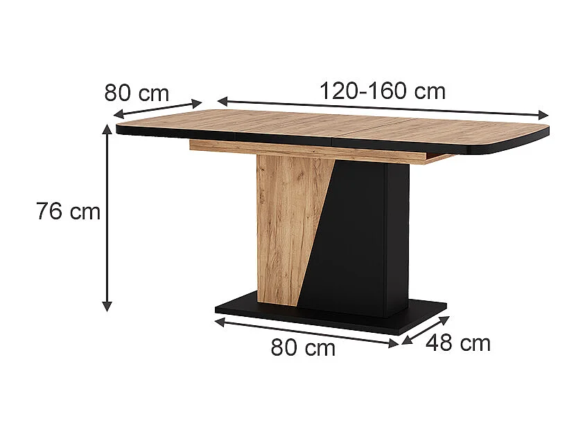 Table de salle à manger noir/chêne 120x80x77.3 fenaro