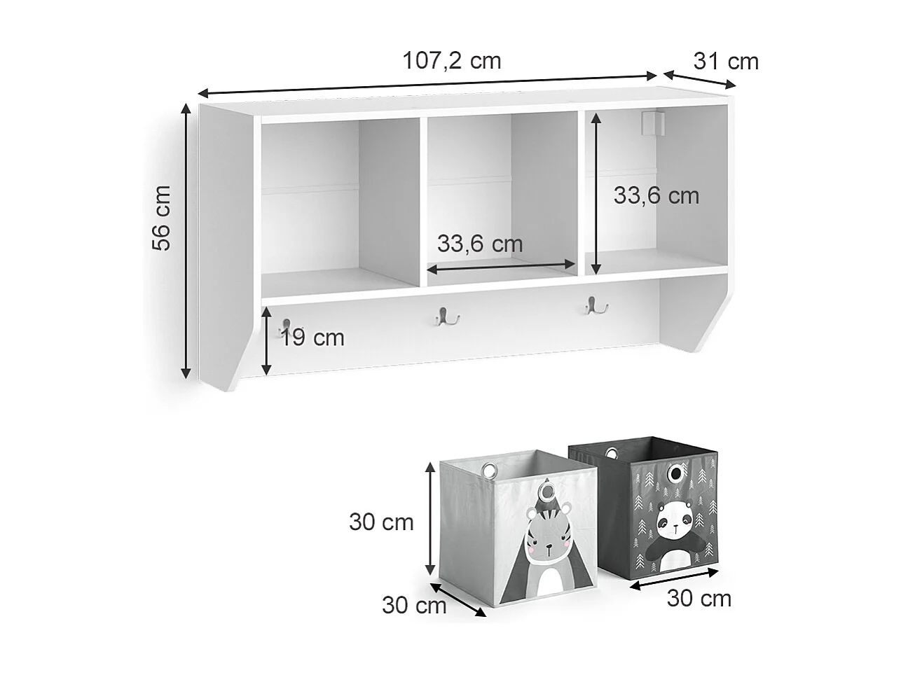 Étagère enfant blanc 31x107.2x56 luigi