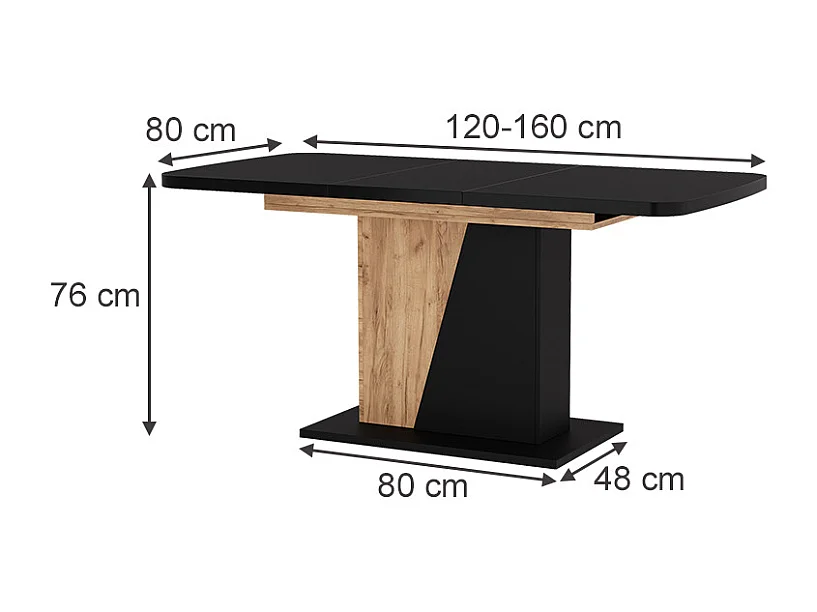 Table de salle à manger chêne noir/force de lor 120x80x77.3 fenaro