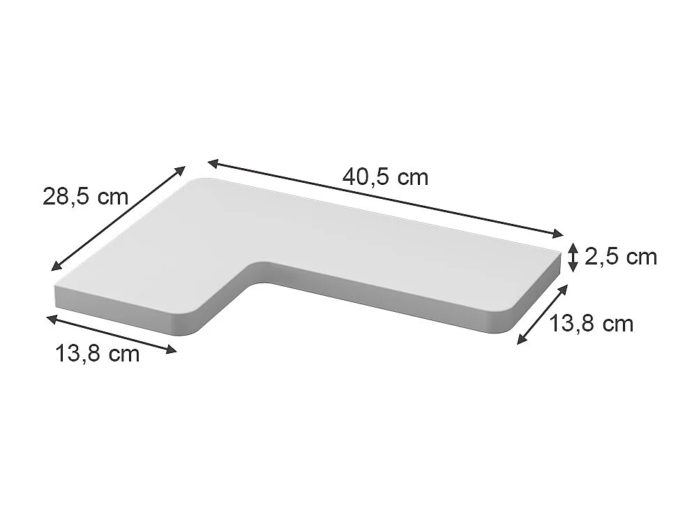 Corner shelf white 40.5x28.5x2.5 curva