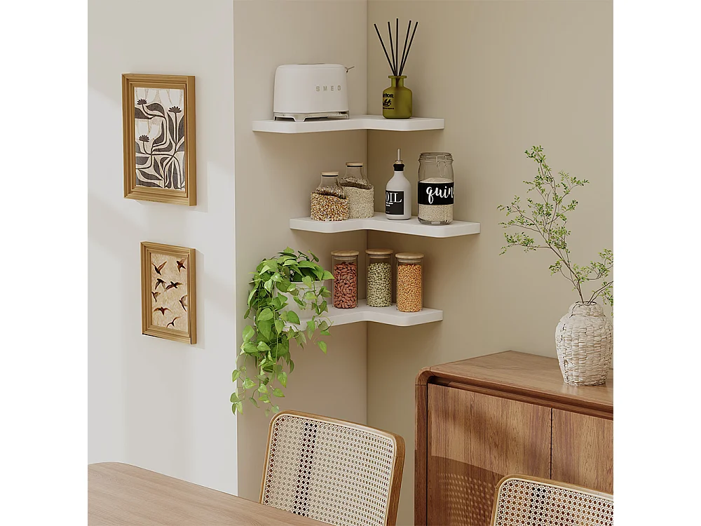 Corner shelf white 40.5x28.5x2.5 curva
