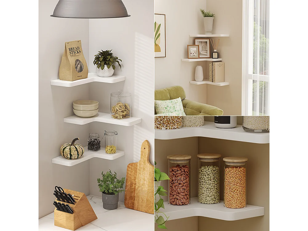 Corner shelf white 40.5x28.5x2.5 curva