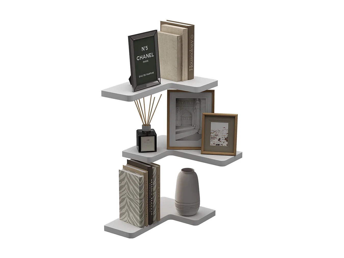Corner shelf white 40.5x28.5x2.5 curva