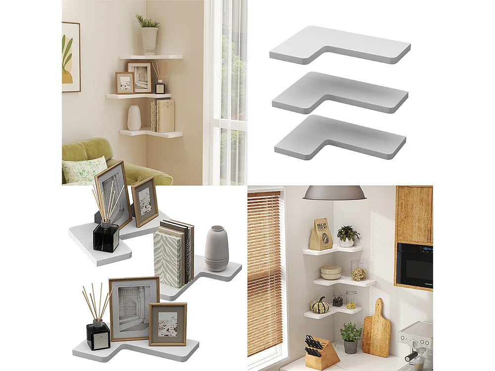 Corner shelf white 40.5x28.5x2.5 curva