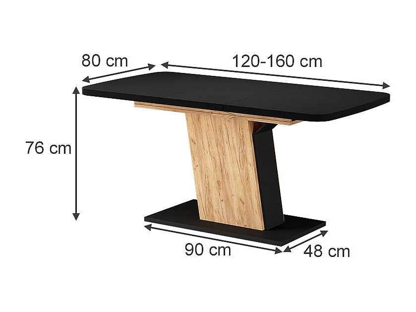 Table de salle à manger chêne noir/force de lor 120x80x77.3 fenaro