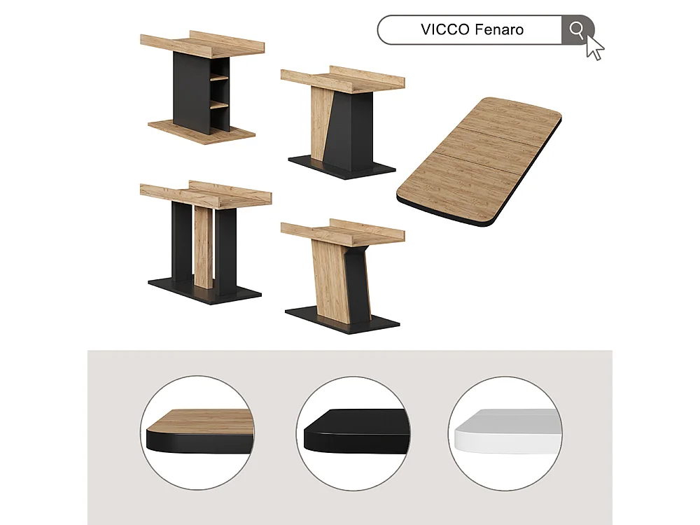 Table de salle à manger chêne noir/force de lor 120x80x77.3 fenaro